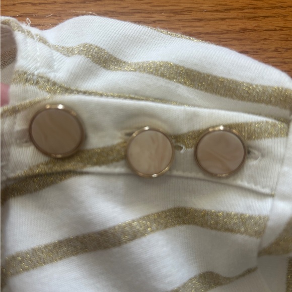 J.Crew Shirt Women's Size L White Gold Stripe Long Sleeve Artist T-Shirt - Picture 9 of 10